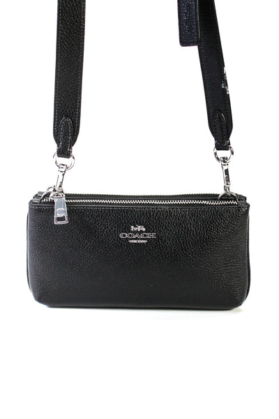 Coach Pebbled Leather Adjustable Strap Double Zipper Crossbody Handbag Black