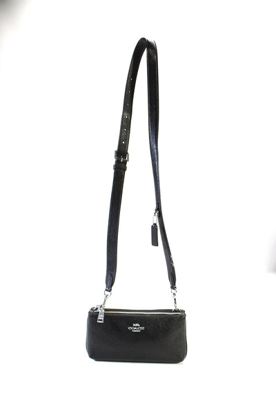 Coach Pebbled Leather Adjustable Strap Double Zipper Crossbody Handbag Black