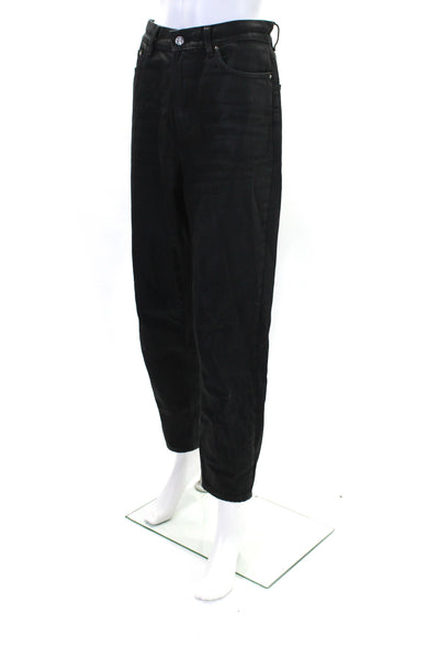 Toteme Womens High Rise Zip Up Tapered Leg Jeans Coated Black Cotton Size 26