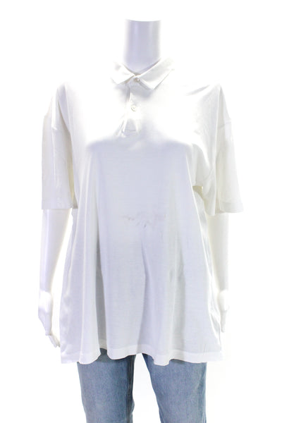 Theory Women's Collared Quarter Button Short Sleeves Polo Shirt White Size L