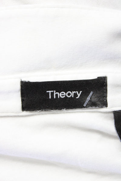 Theory Women's Collared Quarter Button Short Sleeves Polo Shirt White Size L