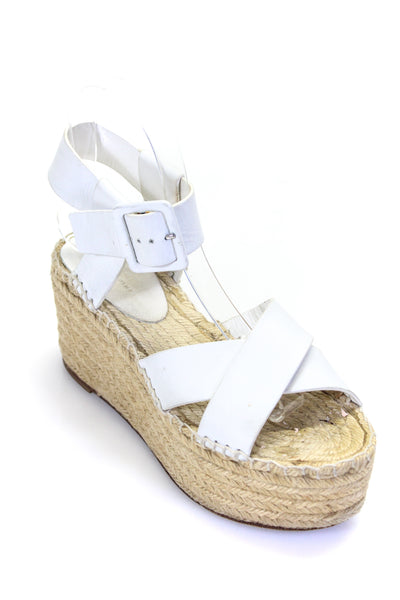 Celine Women's Open Toe Strappy Ankle Buckle Espadrille Sandals White Size 6