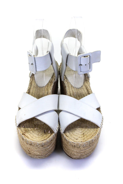 Celine Women's Open Toe Strappy Ankle Buckle Espadrille Sandals White Size 6