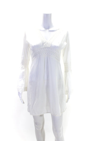 Cindi Gindi Womens Cotton Embroidered V-Neck Zipped Midi Dress White Size S