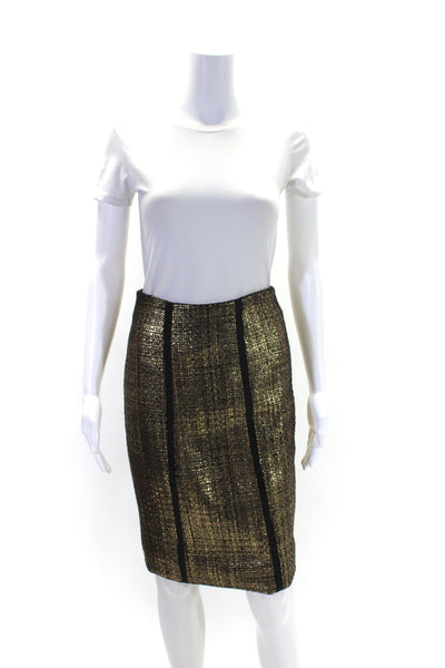 Alexis Womens Metallic Woven Textured Striped Straight Formal Skirt Gold Size XS