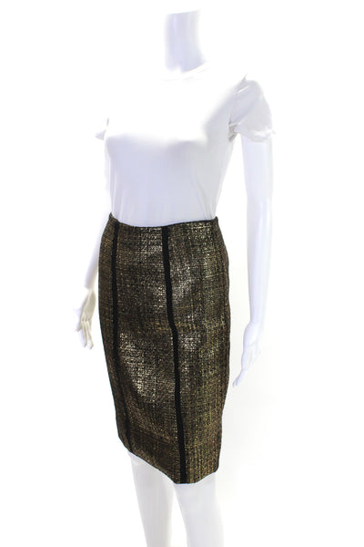 Alexis Womens Metallic Woven Textured Striped Straight Formal Skirt Gold Size XS