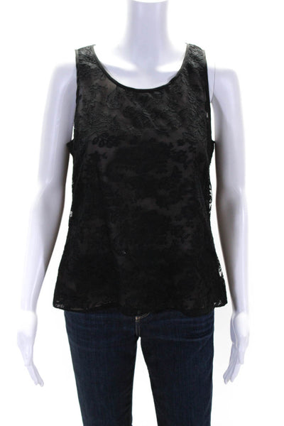 Oscar de la Renta Womens Lace Crew Neck Sleeveless Tank Top Black Size 2