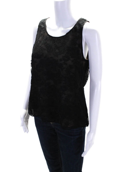 Oscar de la Renta Womens Lace Crew Neck Sleeveless Tank Top Black Size 2