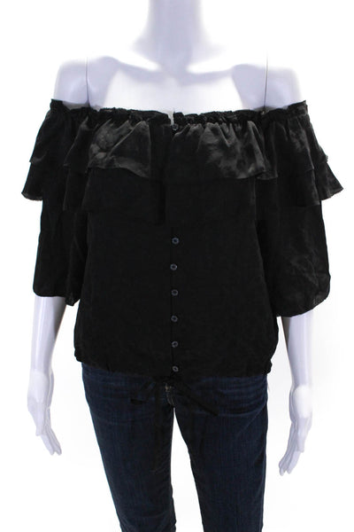 Zadig & Voltaire Womens Silk Button Down Short Sleeves Shirt Black Size Small