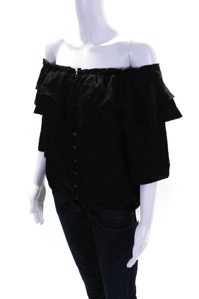 Zadig & Voltaire Womens Silk Button Down Short Sleeves Shirt Black Size Small