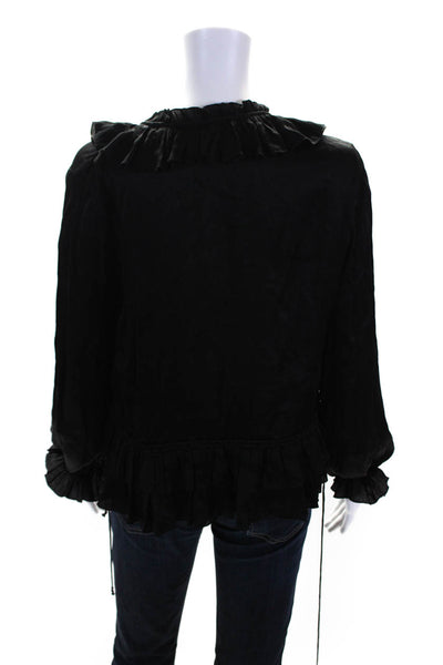 Ulla Johnson Womens Silk Ruffled V Neck Long Sleeves Blouse Black Size 2