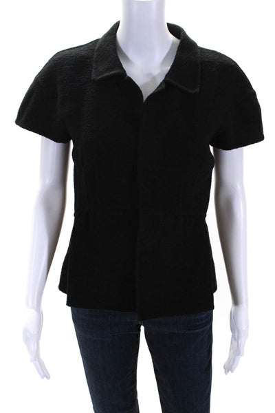 Oscar de la Renta Womens Short Sleeves Cardigan Sweater Black Wool Size 2