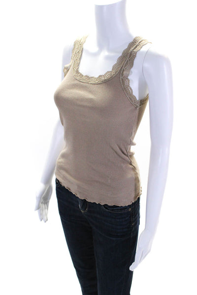 Isabella Rodriguez Womens Taupe Brown Ribbed Cotton Lace Trim Tank Top Size S