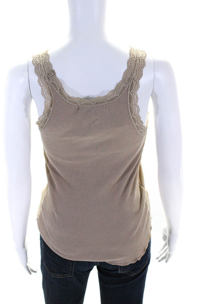 Isabella Rodriguez Womens Taupe Brown Ribbed Cotton Lace Trim Tank Top Size S