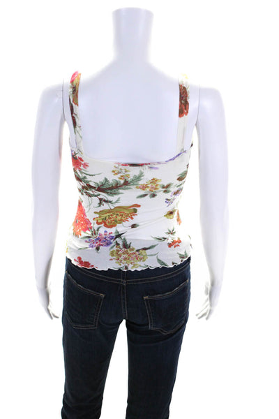 Etro Womens White Floral Print V-neck Slit Front Sleeveless Tank Top Size 40