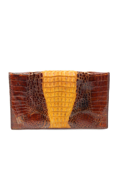 Designer Womens Brown Genuine Crocodile Skin Bifold Wallet