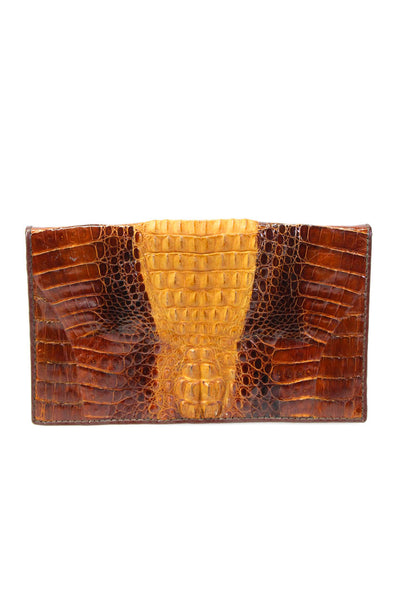 Designer Womens Brown Genuine Crocodile Skin Bifold Wallet