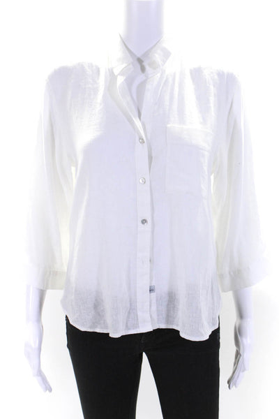 Rails Women's Collared 3/4 Sleeves Button Down Shirt White Size XS