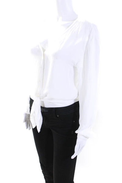 Bella Dahl Women's V-Neck Long Sleeves Button Up Tie Waist Blouse White Size S