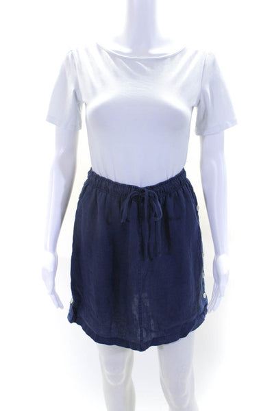 Bella Dahl Womens Linen Drawstring Waist Buttoned A Line Skirt Blue Size XS