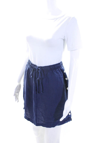 Bella Dahl Womens Linen Drawstring Waist Buttoned A Line Skirt Blue Size XS