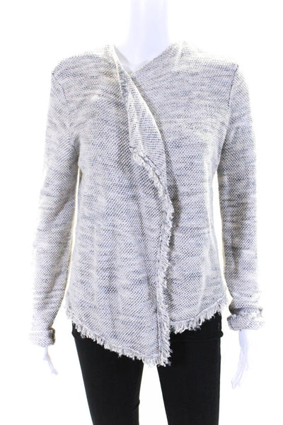 Joie Womens Cotton Open Front Fringe Trim Cardigan Gray Size XS