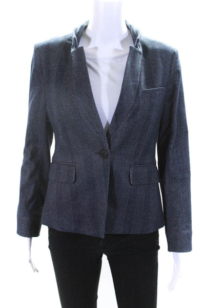 Veronica Beard Womens Herringbone Print Inverted Collar Blazer Blue Size 4