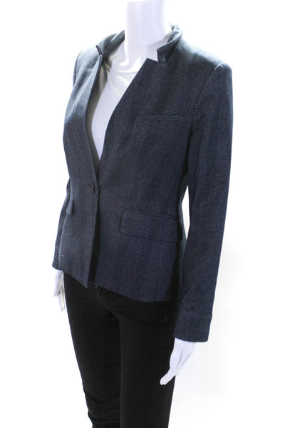 Veronica Beard Womens Herringbone Print Inverted Collar Blazer Blue Size 4