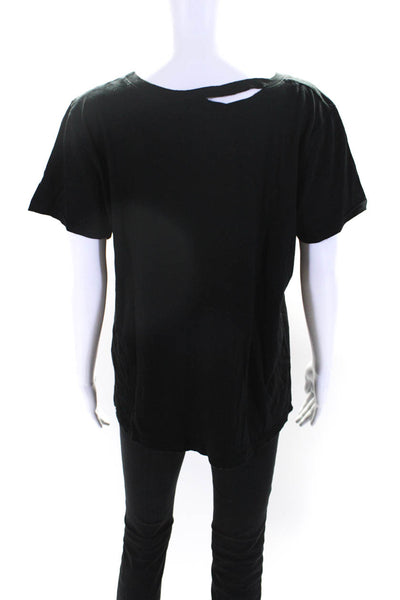 Philanthropy Womens Take It Easy Distressed Short Sleeve Tee Shirt Black Large
