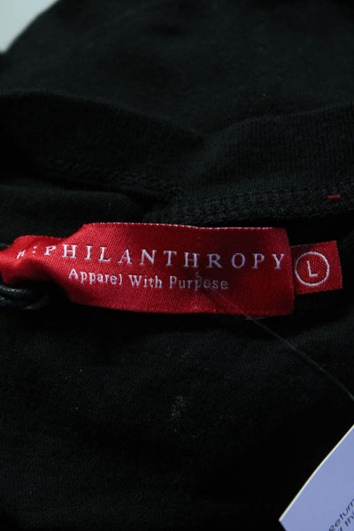 Philanthropy Womens Take It Easy Distressed Short Sleeve Tee Shirt Black Large