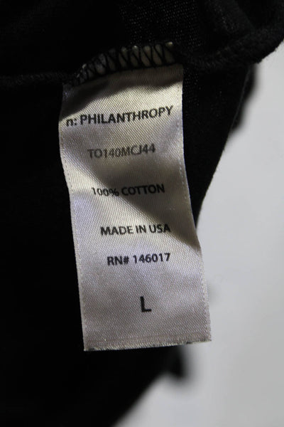 Philanthropy Womens Take It Easy Distressed Short Sleeve Tee Shirt Black Large