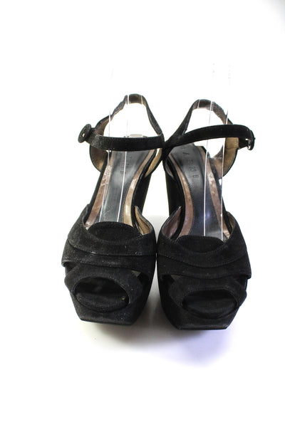 Marni Womens Peep Toe Ankle Strap Wedge Platform Sandals Black Suede Size 38 8