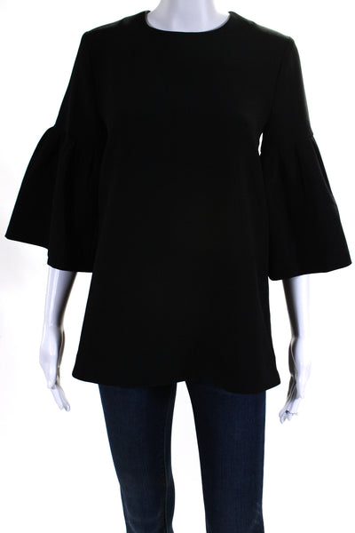 Edit Womens Pleated Round Neck Long Sleeve Zip Up Mini Dress Black Size S