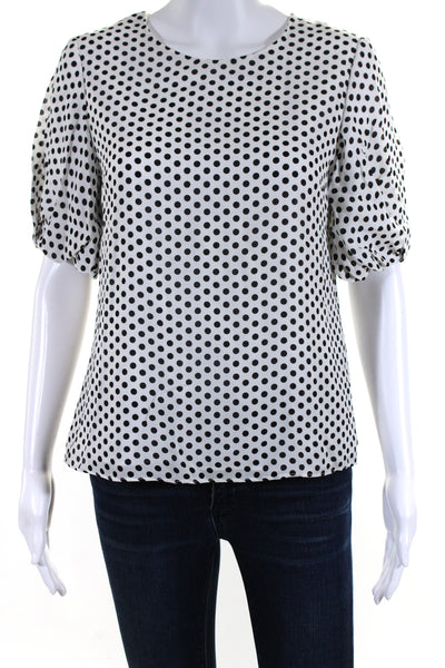 Milly Womens Silk Polka Dot Round Neck Short Sleeve Blouse Top White Size 4