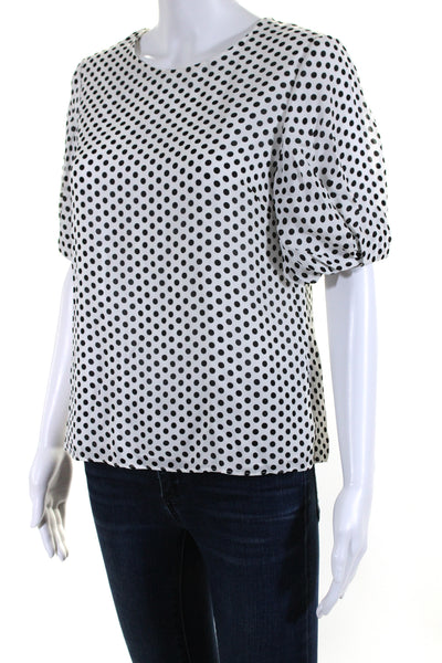 Milly Womens Silk Polka Dot Round Neck Short Sleeve Blouse Top White Size 4