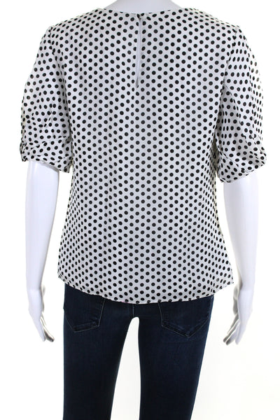 Milly Womens Silk Polka Dot Round Neck Short Sleeve Blouse Top White Size 4