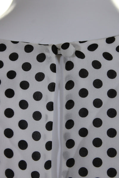 Milly Womens Silk Polka Dot Round Neck Short Sleeve Blouse Top White Size 4