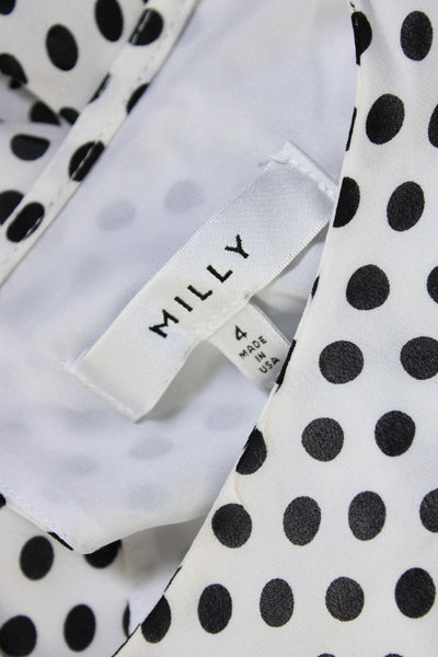 Milly Womens Silk Polka Dot Round Neck Short Sleeve Blouse Top White Size 4