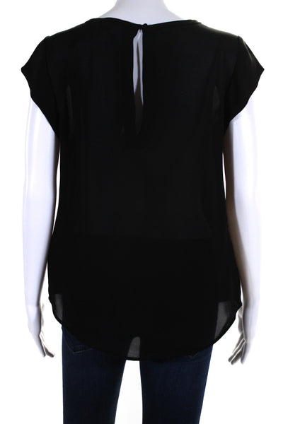 Joie Womens Silk Round Neck Short Sleeve Pullover Blouse Top Black Size S