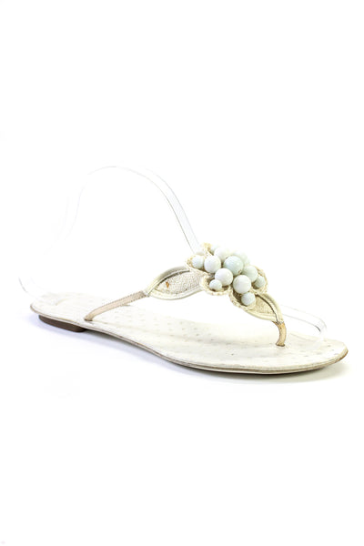 Moschino Cheap & Chic Womens White Embellished Thong Flats Sandals Shoes Size 9