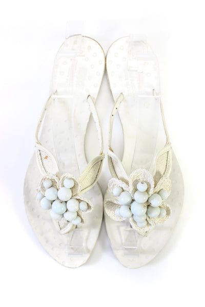 Moschino Cheap & Chic Womens White Embellished Thong Flats Sandals Shoes Size 9