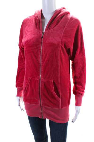 Juicy Couture Womens Cotton Velvet Long Sleeve Full Zip Tunic Hoodie Red Size PP