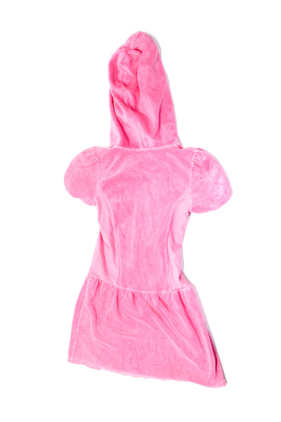 Juicy Couture Girls Cotton Velvet Short Sleeve Full Zip Hoodie Dress Pink Size 8