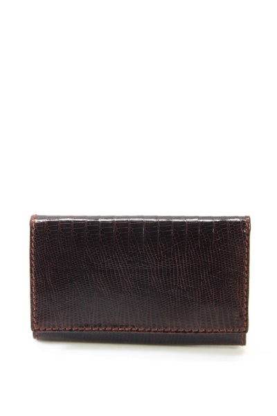 Polo Ralph Lauren Unisex Lizard Skin Trifold Key Holder Wallet Dark Brown