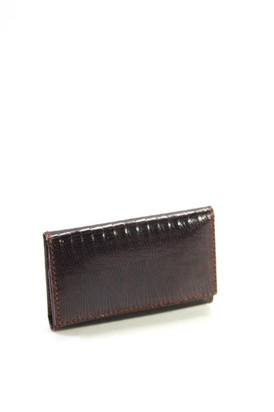 Polo Ralph Lauren Unisex Lizard Skin Trifold Key Holder Wallet Dark Brown