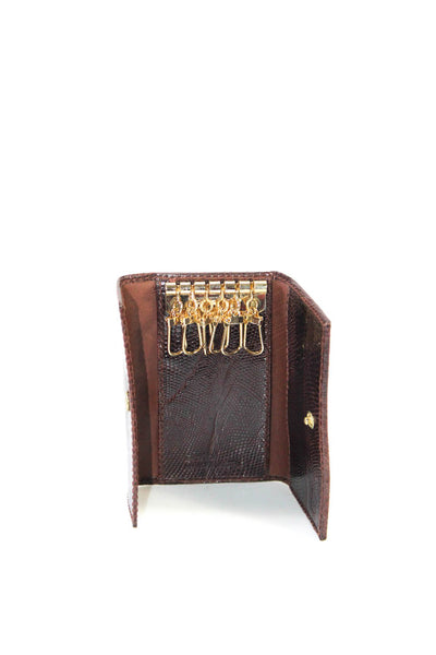 Polo Ralph Lauren Unisex Lizard Skin Trifold Key Holder Wallet Dark Brown