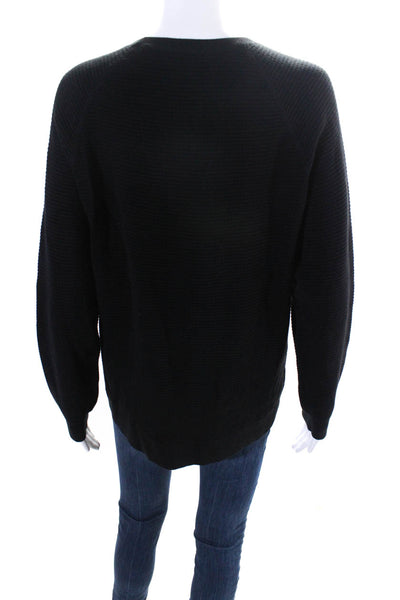 Apparalel Womens Textured Cotton Long Sleeve Pullover Crewneck Top Black Size L