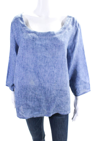 Inizio Womens Round Neck Short Sleeve Pullover Textured Blouse Top Blue Size S