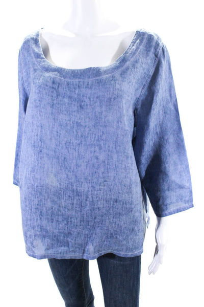 Inizio Womens Round Neck Short Sleeve Pullover Textured Blouse Top Blue Size S