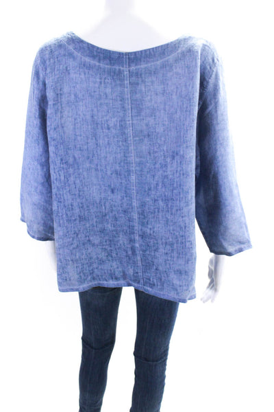 Inizio Womens Round Neck Short Sleeve Pullover Textured Blouse Top Blue Size S